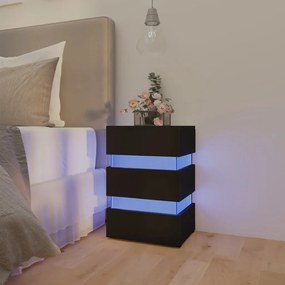 vidaXL Mesa de cabeceira c/ luzes LED derivados de madeira preto