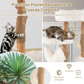 Arranhador para gatos em madeira maciça com postes de sisal Rede de dormir Corda de sisal Pendurada Corda de sisal 41 x 41 x 87 cm Natural e branco