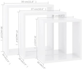 Prateleiras de parede em forma de cubo 3 pcs MDF branco