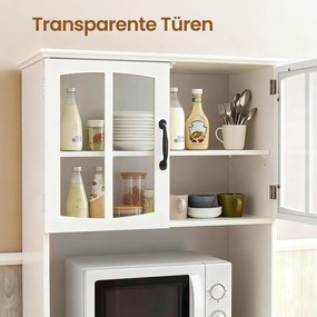 Armário de cozinha com portas de vidro 41,5 x 73 x 179,8 cm, prateleiras ajustáveis Branco