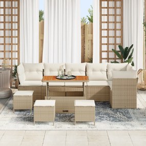 Conjunto de Sofá de Jardim vidaXL de 10 Peças com Almofadas Bege Polyr