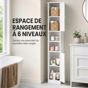 Armário de Casa de Banho Alto, 30 x 30 x 170 cm, Prateleiras Ajustáveis, Branco