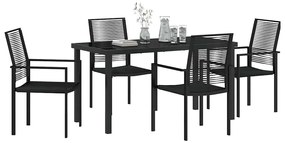 Conjunto de jantar de jardim 5 peças - Preto, PVC Rattan