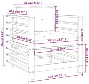 Cadeiras de jardim c/ almofadões 2 pcs pinho maciço cinzento