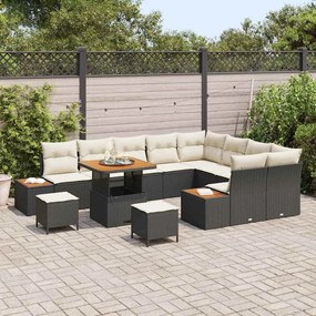Conjunto de Sofá de Jardim vidaXL de 12 Peças com Almofadas Preto Vime