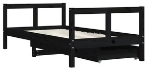 Estrutura cama infantil c/ gavetas 80x160 cm pinho maciço preto