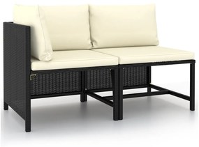 2 pcs conjunto sofás de jardim com almofadões vime PE preto