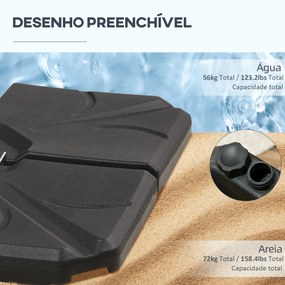 Base para Chapéu de Sol de 4 Peças Recarregável com Areia 72 kg ou Água 56 kg para Jardim Pátio ou Terraço Preto