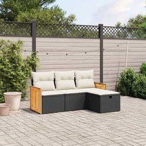 4 pcs conjunto de sofás para jardim c/ almofadões vime PE preto