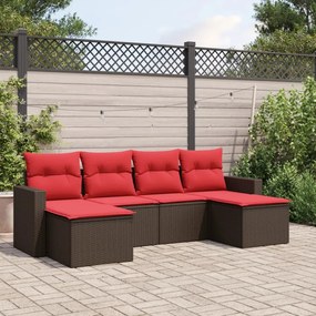 vidaXL 6 pcs conjunto de sofás jardim c/ almofadões vime PE castanho