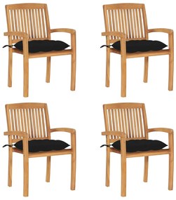 Cadeiras de jardim empiháveis c/ almofadões 4 pcs teca maciça