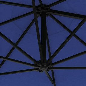 Guarda-sol parede luzes LED e poste metálico 300 cm azul