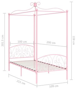 Estrutura de cama com dossel 100x200 cm metal cor-de-rosa