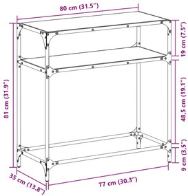Mesa de centro com tampo em vidro preto 80x35x81 cm aço