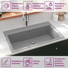 Tanque de Cozinha Cinza 790x500x193 mm Granito