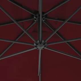 Guarda-sol de jardim cantilever c/ poste de aço vermelho tinto