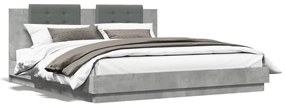 vidaXL Estrutura cama c/ cabeceira/luzes LED 160x200 cm cinza cimento