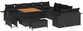 vidaXL Conjunto de Sofá de Jardim 13 pcs Preto vime PE