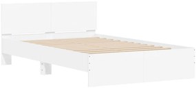Estrutura de cama com cabeceira e luzes LED 140x190 cm branco