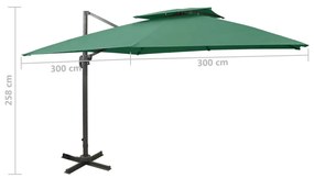 Guarda-sol cantilever com toldo duplo 300x300 cm verde