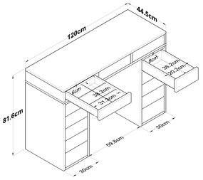 Toucador "Belissimo" - 120 x 81,6 x 44,5 cm - Branco - Design Moderno