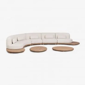 Conjunto De Jardim Com Sofá Modular Curvo De 5 Peças E 2 Mesas De Centro Em Madeira De Acácia Gerard Marrom Acácia Claro - Sklum