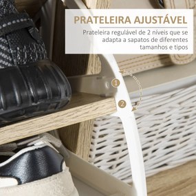 Sapateira para 8 Pares de Sapatos Móvel Sapateiro com 2 Gavetas Prateleira Aberta e Porta para Corredor Entrada Dormitório 80x25,5x112,5cm Madeira e B