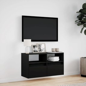 Móvel de parede para TV com luzes LED 80x31x45 cm preto