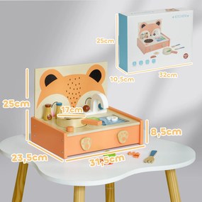 Mini-cozinha de brincar em madeira para crianças com 12 acessórios 31,5 L x 23,5 L x 25 A cm: frigideira, espátula, condimentos, frutas e legumes - pa