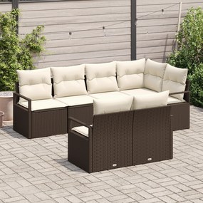 Conjunto de Sofás de Jardim vidaXL 7 Peças com Almofadas Castanho Ratt