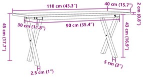 Mesa de centro estrutura em X 110x40x45cm pinho e ferro fundido