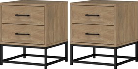 Conjunto de 2 mesas de cabeceira com 2 gavetas 40 L x 39,5 P x 48 A cm, estilo industrial, para quarto ou sala de estar acabamento em cor natural