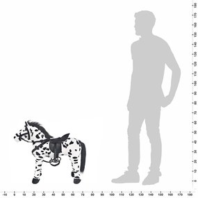 Brinquedo de montar cavalo peluche preto e branco XXL