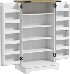 Armário de Cozinha com 2 Portas e 16 Prateleiras Despensa Rústica com Prateleiras Ajustáveis 60x40x104 cm Creme