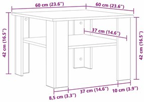 Mesa de Centro vidaXL Preta em Carvalho 60x60x42 cm em Madeira de Enge