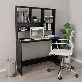 vidaXL Secretária com prateleiras 110x45x157 cm contraplacado preto