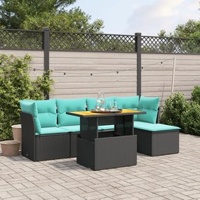 vidaXL 6 pcs conjunto de sofás p/ jardim c/ almofadões vime PE preto