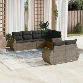 vidaXL 7 pcs conjunto sofás p/ jardim c/ almofadões vime PE cinzento