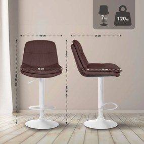 Banco de bar em tecido com estrutura branca 92-113 x 46 x 54 cm castanho