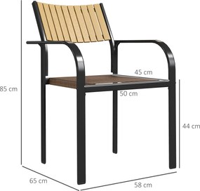 Conjunto de 4 Cadeiras de Jardim Empilháveis Cadeiras de Jantar com Tecido Transpirável Apoios de Braço 58x65x85 cm Castanho