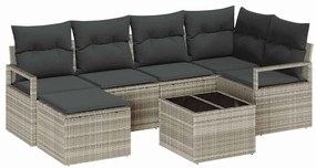 Conjunto de Sofá de Jardim de 7 peças com almofadas cinza em rattan
