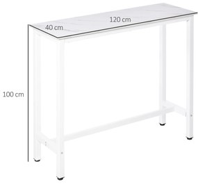 Mesa de Bar Mesa Alta com Bancada de Efeito Marmorizado e Pés de Metal Estilo Moderna para Cozinha Bistro Cafeteria 120x40x100cm Branco