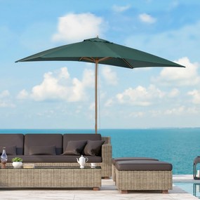 Outsunny Chapéu de Sol de Jardim com Sistema de Polia Teto Ventilado e Mastro de Madeira para Terraço Pátio Exterior 2,95x2x2,55m Verde