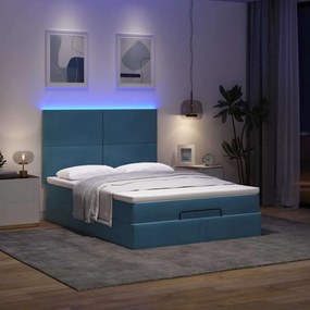 Estrutura de cama otomana colchões 140x200cm veludo azul escuro