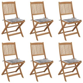 vidaXL Cadeiras de jardim dobráveis c/ almofadões 6 pcs acácia maciça