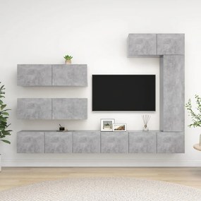 7 pcs conjunto de móveis de TV contraplacado cinzento cimento