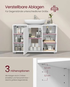 Armário para lavatório (NÃO INCLUIDO) com prateleiras ajustáveis 30 x 90 x 60 cm Branco