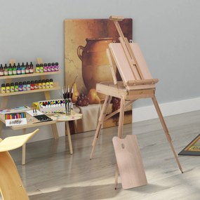 Cavalete de pintura 40,7  x 18  x 55 cm com pés dobráveis, mala de pintura, cavalete com espaço de arrumação, altura ajustável, madeira de faia clara
