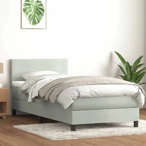 vidaXL Cama com molas/colchão 100x220 cm veludo cinza-claro
