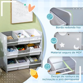 Estante para Brinquedos com 9 Caixas de Tecido não Tecido Amovíveis Organizador de Brinquedos 63x30x60 cm Cinza